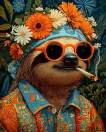 Cool Hippie Sloth Smoking a Marijuana Joint - Weed Wall Art