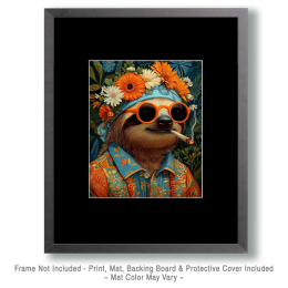 Cool Hippie Sloth Smoking a Marijuana Joint - Weed Wall Art Print