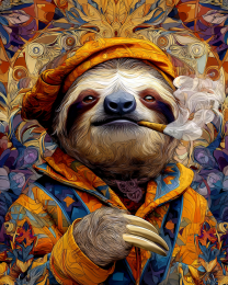 Beatnik Sloth Smoking a Marijuana Joint - Weed Wall Art