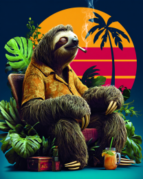 Retro Sloth Smoking a Marijuana Joint - Weed Wall Art