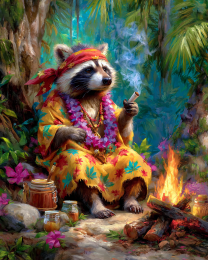 BOHO Raccoon Smoking a Marijuana Joint - Weed Wall Art