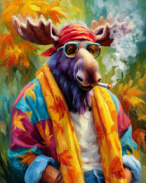BOHO Moose Smoking a Marijuana Joint - Weed Wall Art