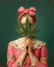 Mary Jane Peeking Through Pot Leaf - Weed Wall Art