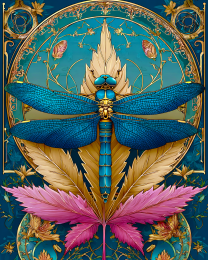 Nouveau Dragonfly on Marijuana Leaf - Weed Wall Art