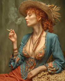 Old West Lady Smoking a Joint - Weed Wall Art