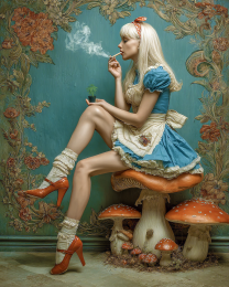 Alice Relaxing While Smoking a Joint - Weed Wall Art