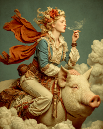 Smoking a Joint While Riding on a Pig - Weed Wall Art