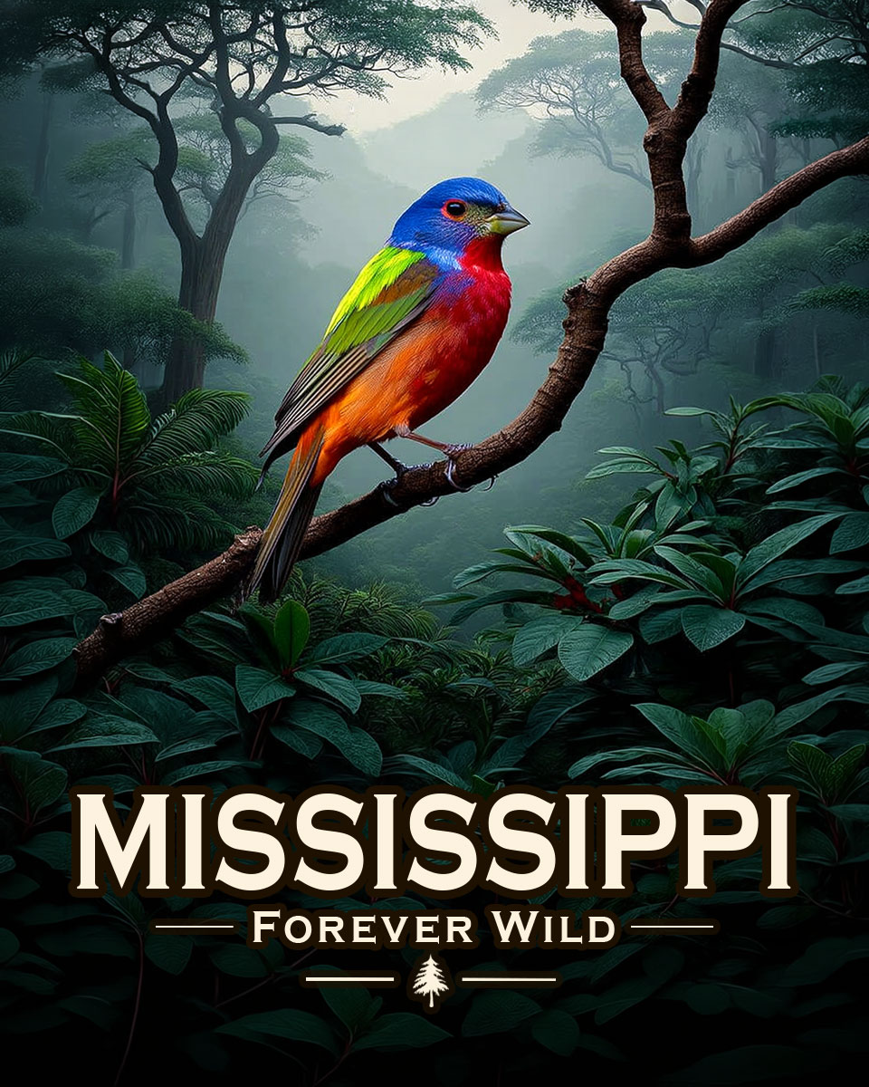 Mississippi - Forever Wild - Painted Bunting Souvenir Art Print