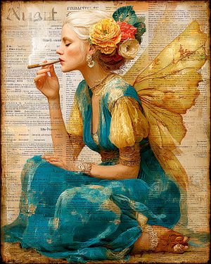 Mixed Media Fairy Smoking a Marijuana Joint - Faires Art Print