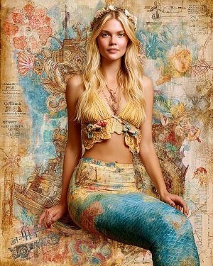 Mixed Media Mermaid Wall Art Print