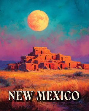 Moonrise Over Pueblo -  New Mexico Souvenir Art Print