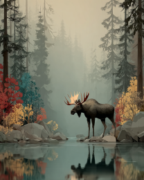 Stylized Bull Moose in the Wild Art Print