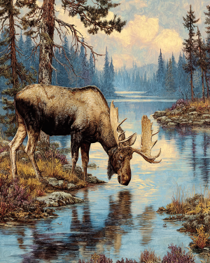 Vintage Style Moose Drinking Art Print