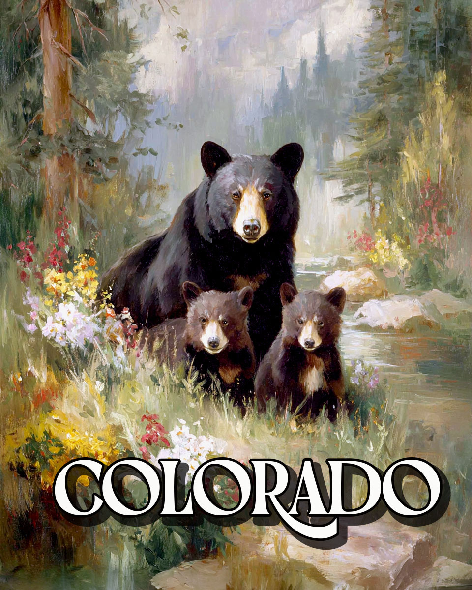 Mother Bear with Cubs - Colorado Souvenir Art Print