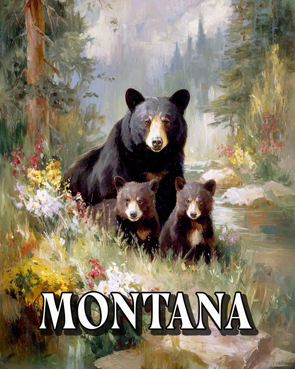 Mother Bear with Cubs -  Montana Souvenir Art Print