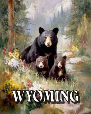 Mother Bear with Cubs -  Wyoming Souvenir Art Print
