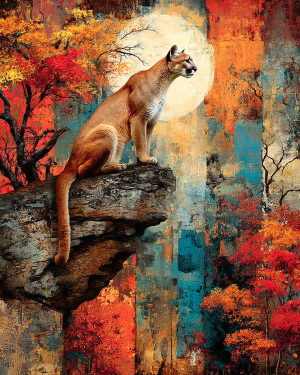 Observing Under a Full Moon - Mountain Lion Art Print