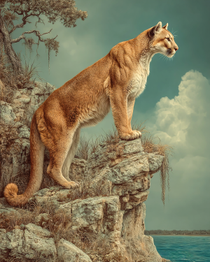 Vintage Style Mountain Lion Art Print