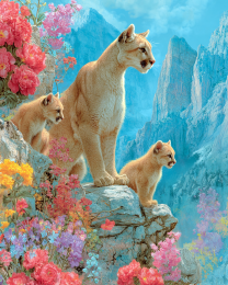Mom with Her Kittens - Mountain Lion Art Print