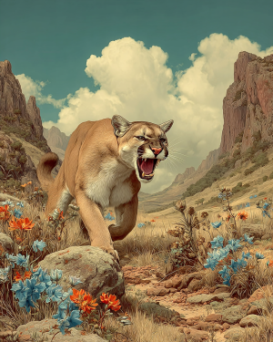 Approaching and Growling - Mountain Lion Art Print