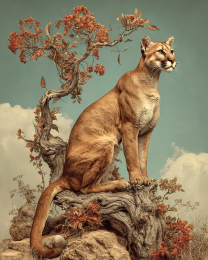 Antique Style Mountain Lion Art Print