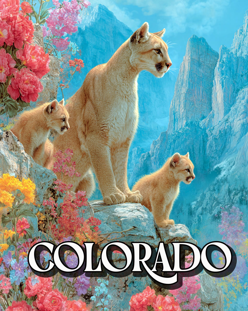 Mountain Lion Family - Colorado Souvenir Art Print