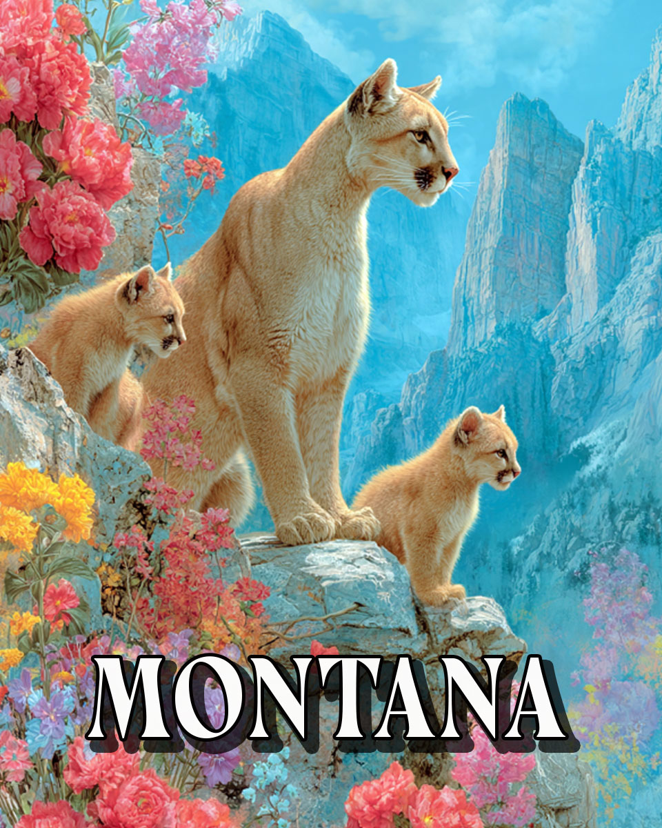 Mountain Lion Family -  Montana Souvenir Art Print