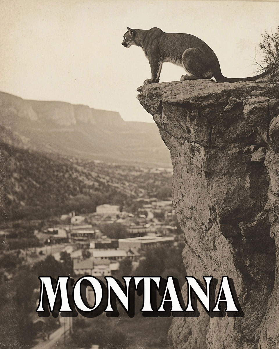 Mountain Lion Observing the Town -  Montana Souvenir Art Print