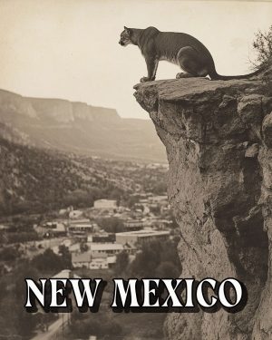 Mountain Lion Observing the Town -  New Mexico Souvenir Art Print