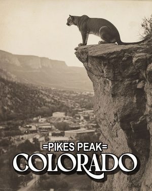 Mountain Lion Observing the Town -  Pikes Peak Souvenir Art Print