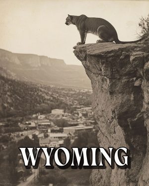 Mountain Lion Observing the Town -  Wyoming Souvenir Art Print