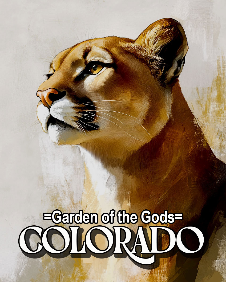 Naturalist Style Mountain Lion - Garden of the Gods Souvenir Art Print