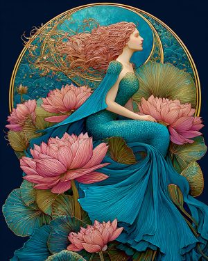 Mucha Style Mermaid Wall Art Print
