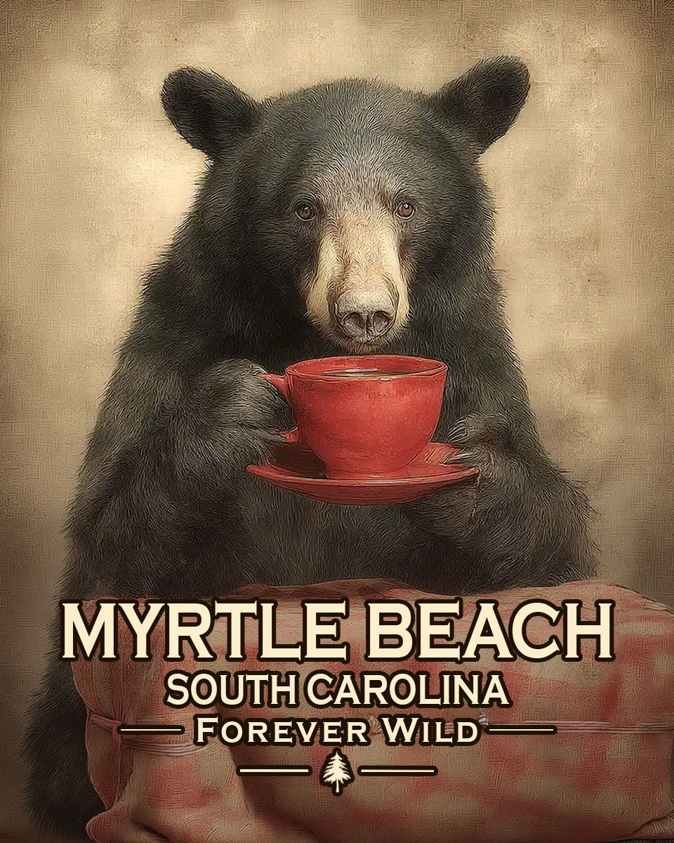 Myrtle Beach, South Carolina  - Forever Wild - Bear Enjoying a Cup of Coffee