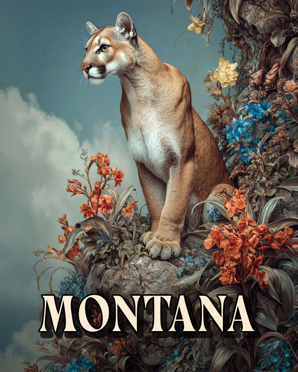 Naturalist Style Mountain Lion -  Montana Souvenir Art Print