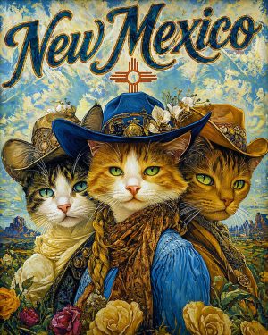 Three Cowgirl Cats -  New Mexico Souvenir Art Print