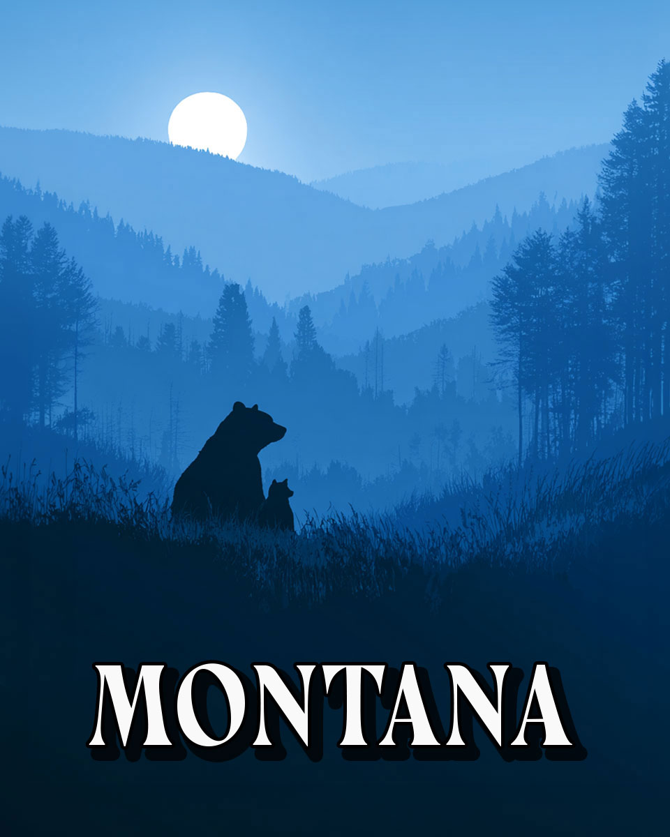 Nice Evening for Mom Bear and Cub -  Montana Souvenir Art Print