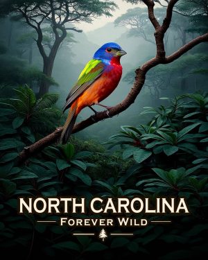 North Carolina - Forever Wild - Painted Bunting Souvenir Art Print