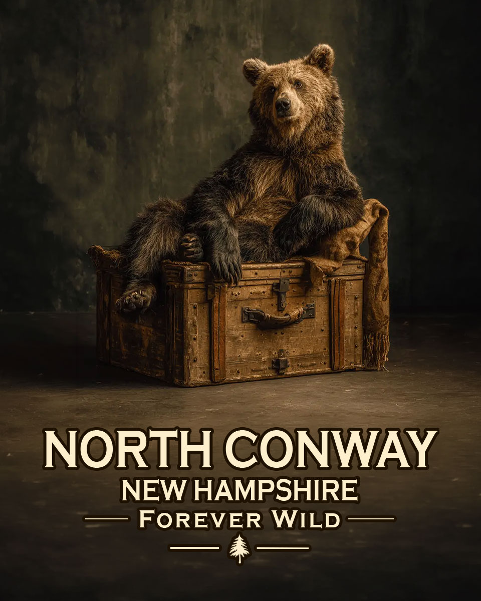 North Conway, New Hampshire  - Forever Wild - Black Bear Bear Posing on Luggage