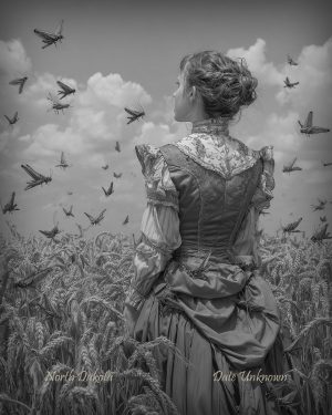 North Dakota - Observing the Locus Swarm - Vintage Style Agriculture Cryptid Photo