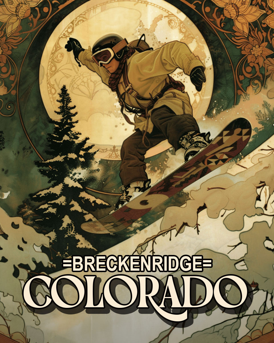 Nouveau Snowboarder - Breckenridge, Colorado Souvenir Art Print