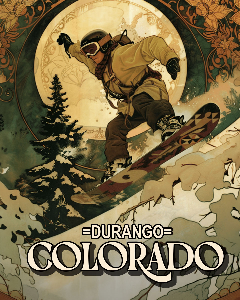 Nouveau Snowboarder -  Durango Souvenir Art Print