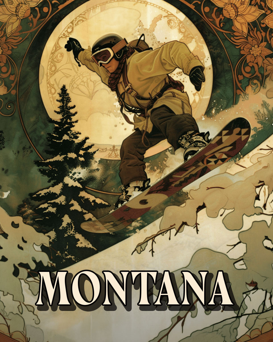 Nouveau Snowboarder -  Montana Souvenir Art Print