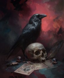 Oil Painting of Raven and Skull