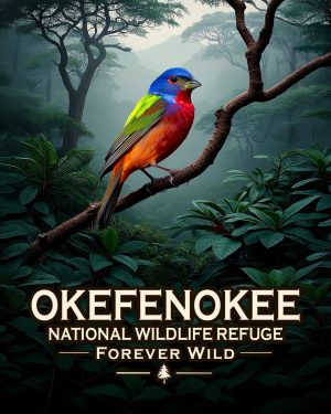 Okefenokee National Wildlife Refuge Georgia - Forever Wild - Painted Bunting Souvenir Art Print