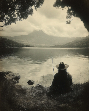 Fishing Solitude - B&W Old West Art Print