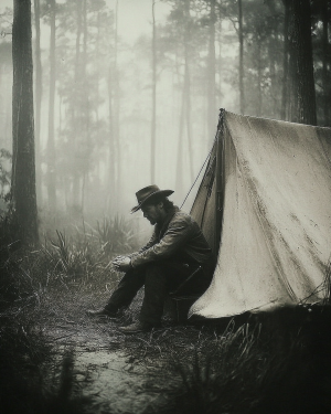 Camping Alone - B&W Old West Art Print