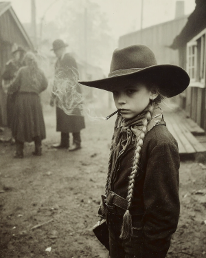 Young Cowgirl Smoking - B&W Old West Art Print