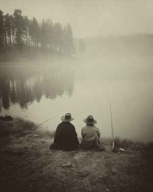 Fishing with a Friend - B&W Old West Art Print