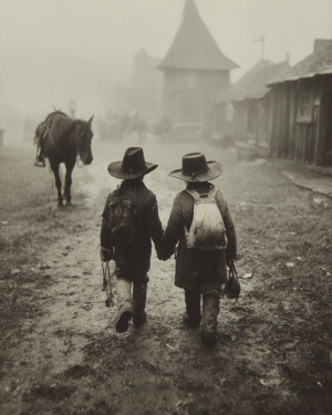A Caring Brother - B&W Old West Art Print